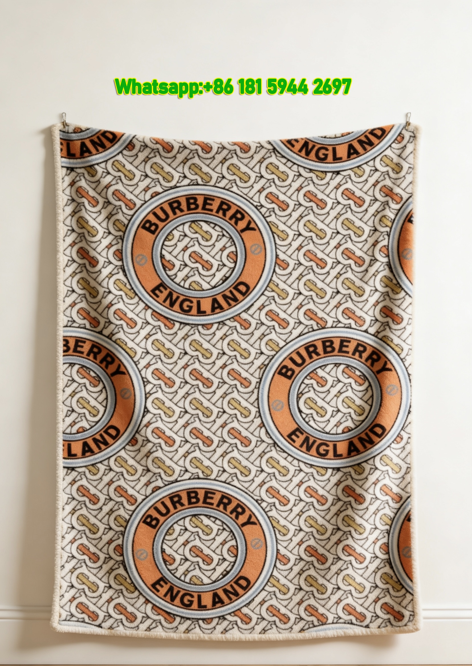 Burberry Circular Monogram TB Flannel Sofa Throw Blanket B005